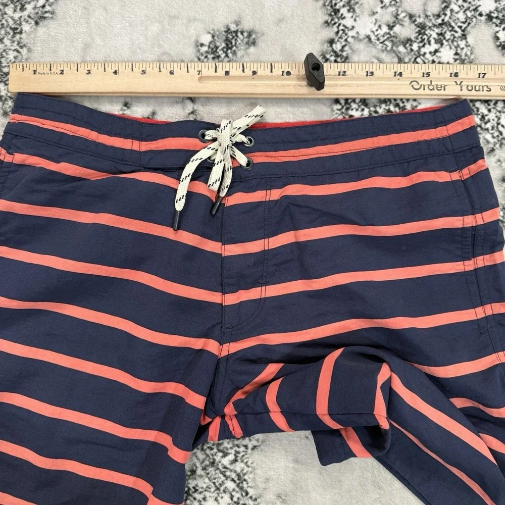GAP Mens M Navy Coral Stripe Swim Trunks Drawstring Board Shorts Nylon